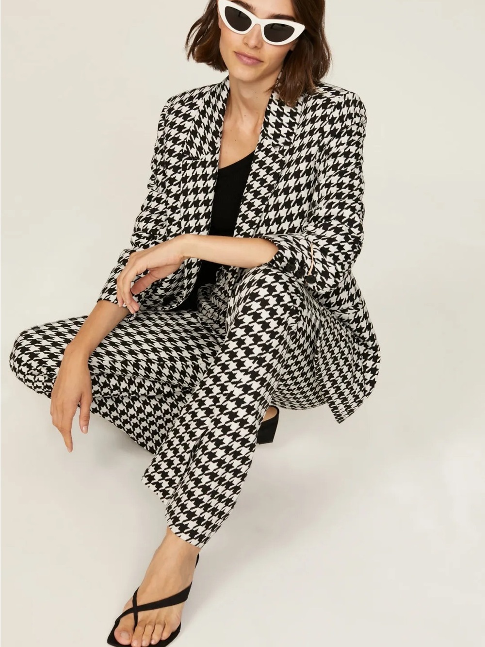 Anine Bing Cropped Jocelyn Houndstooth Trouser size Medium Altered Flawed